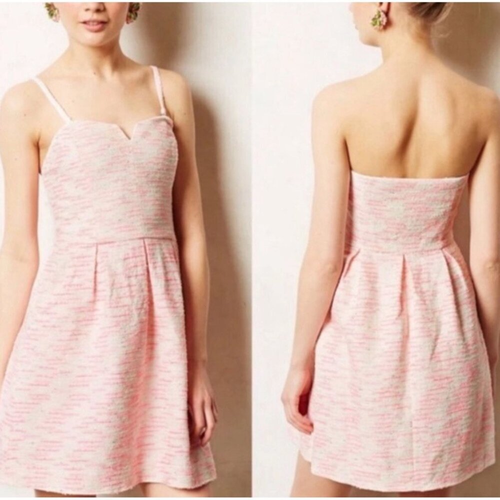 Anthropologie Moulinette Soeurs Tweed Pasteque Dress Size 6 White Pink Wedding